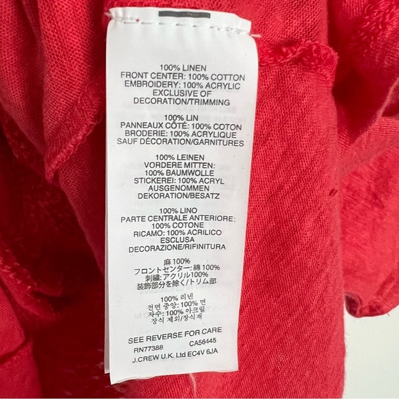 🌿 J.Crew Red Embroidered Front Linen Tee - Size S - Picture 8 of 8